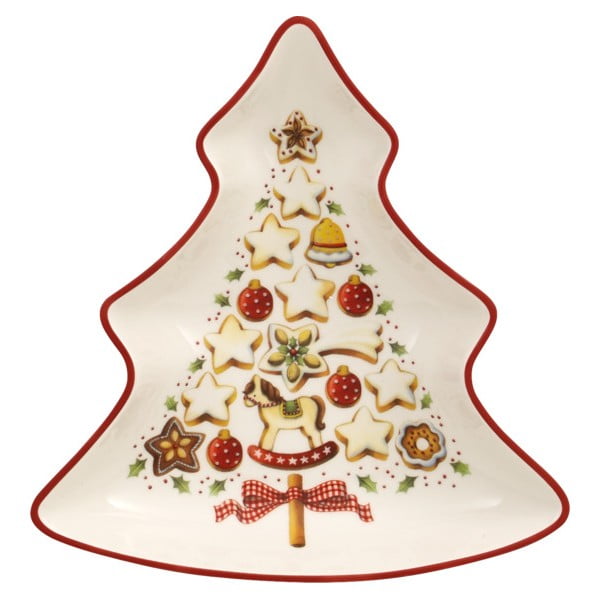 Tree piros-fehér porcelán karácsonyfa alakú szervírozó tál, 17,5 x 16,5 cm - Villeroy & Boch