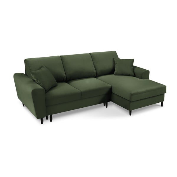 Zöld kordbársony kinyitható tárolóhelyes sarokkanapé (jobb oldali-heverő résszel) Kyoto – Cosmopolitan Design-image-1
