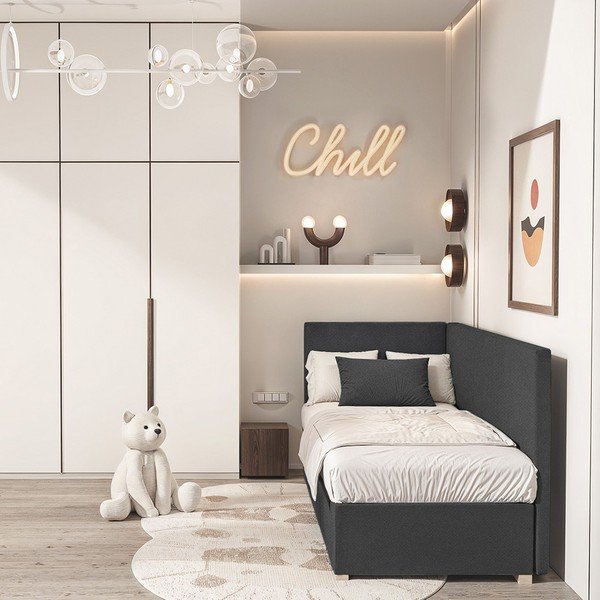Sötétkék sarok ágyneműtartós gyerekágy matraccal 90x200 cm Flexi – Ghado-image-1