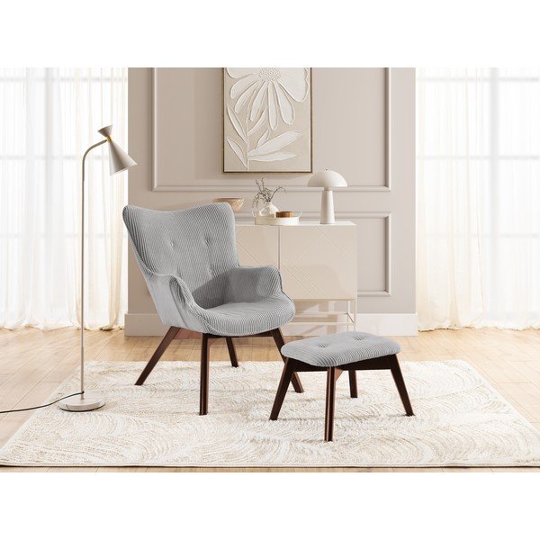 Szürke kordbársony fotel lábtartóval Niko – Ropez-image-1