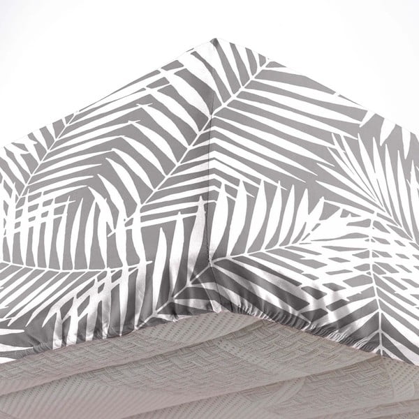 Fehér-szürke gumis pamut lepedő 160x200 cm Botania – douceur d'intérieur-image-2