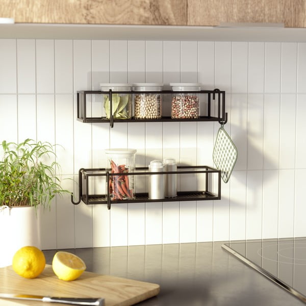 Fekete öntapadós acél fürdőszobai polc szett 2 db-os Cubiko – Umbra-image-4