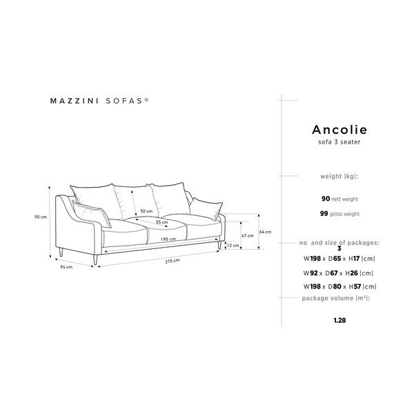 Ancolie bézs kihúzható kanapé ágyneműtartóval, 215 cm - Mazzini Sofas-image-1