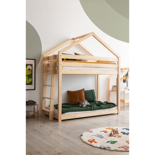 Natúr színű házikó alakú-emeletes borovi fenyő gyerekágy 90x200 cm Mila DMPB – Adeko-image-1
