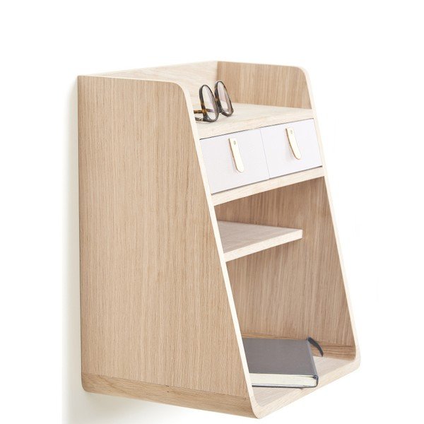 Suzon tölgyfamintás fali polc 2 fehér fiókkal - HARTÔ-image-1