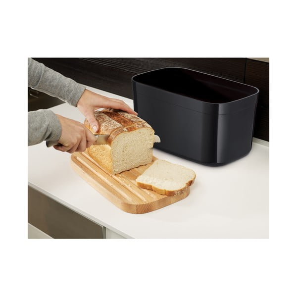 Bin fekete kenyértartó, fa tetővel - Joseph Joseph-image-2