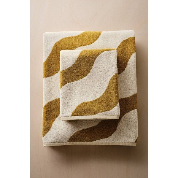 Sárga-krémszínű pamut törölköző 50x70 cm Waves – Jotex-image-3
