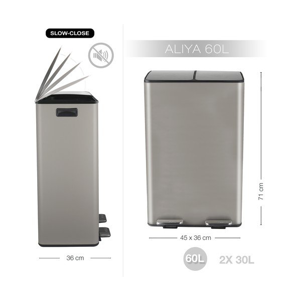 Szürkésbarna acél szelektív pedálos szemetes 2x30 l   Aliya – Spirella-image-3