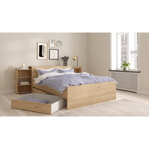 Natúr színű franciaágy ágyrács nélkül 140x200 cm tölgyfa dekorral Naia – Tvilum-image-3