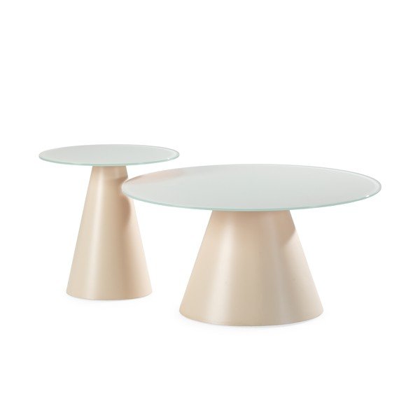 Krémszínű kerek dohányzóasztal szett 2 db-os üveg asztallappal ø 80 cm Vida – MOME