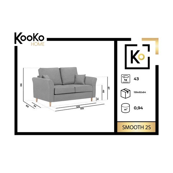 Smooth kétszemélyes rózsaszín kanapé - Kooko Home-image-1