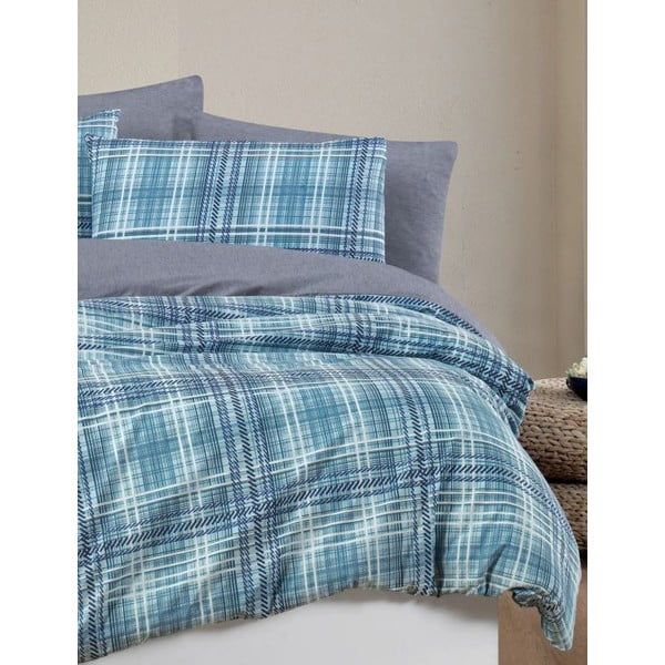 Kék kétszemélyes hosszabbított ágyneműhuzat lepedővel, négyrészes 200x220 cm Ekose – Mila Home-image-3