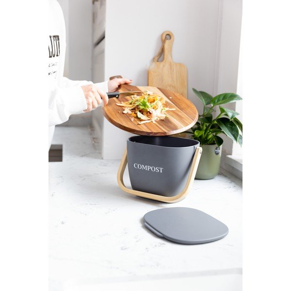Natural Elements sötétszürke bambusz komposztálható hulladékgyűjtő - Kitchen Craft-image-1