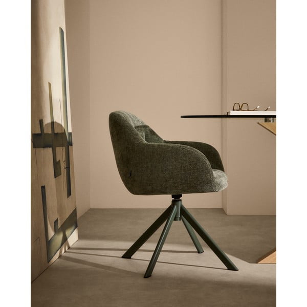 Sötétzöld kárpitozott karfás étkezőfotel Dorina – Kave Home-image-1