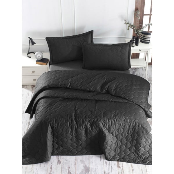 Fresh fekete ágytakaró 2 db ranforce pamut párnahuzattal, 225 x 240 cm - EnLora Home