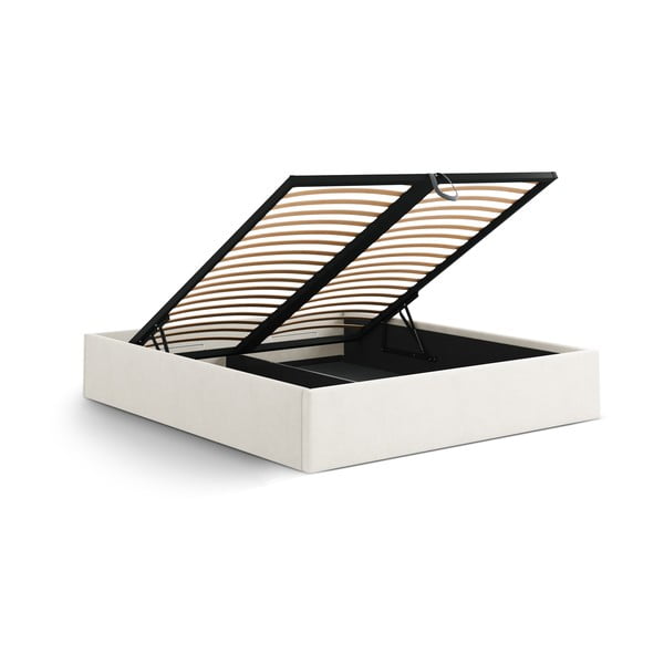 Krémszínű kárpitozott ágyneműtartós-ágytámla nélkül franciaágy ágyráccsal 160x200 cm Susan – Micadoni -image-3