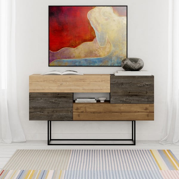 Barna-natúr színű alacsony komód tölgyfa dekorral 145x82 cm Titan – Marckeric-image-2