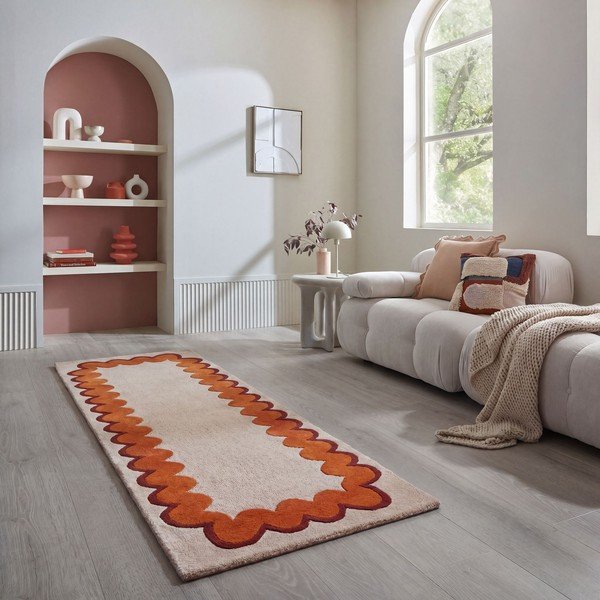 Narancssárga-natúr színű kézi szövésű gyapjú futószőnyeg 80x230 cm Wiggle Wool – Flair Rugs-image-1