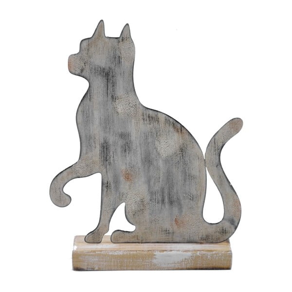 Nagy szürke macska formájú fém dekoráció fa talpazattal, 19,5 x 25 cm - Ego Dekor