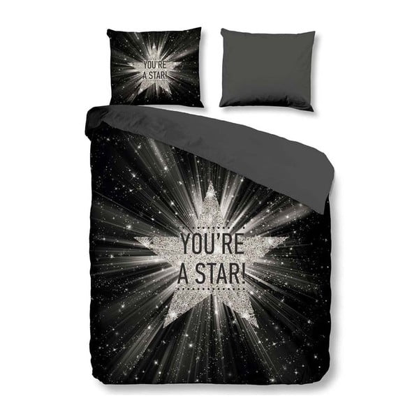Stars fekete kétszemélyes mikroperkál ágyneműhuzat garnitúra, 200 x 200 cm - Muller Textiels
