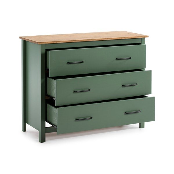 Zöld-natúr színű borovi fenyő alacsony komód 100x80 cm Miranda – Marckeric-image-3