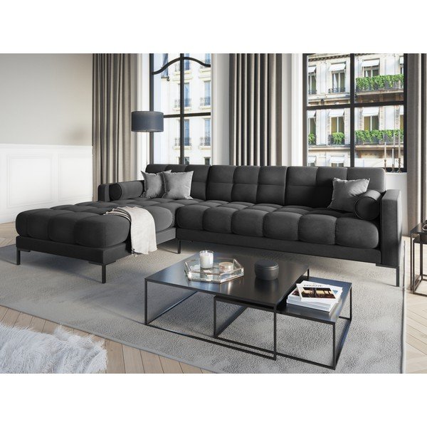 Bali sötétszürke bársony sarokkanapé, bal oldali - Cosmopolitan Design-image-1