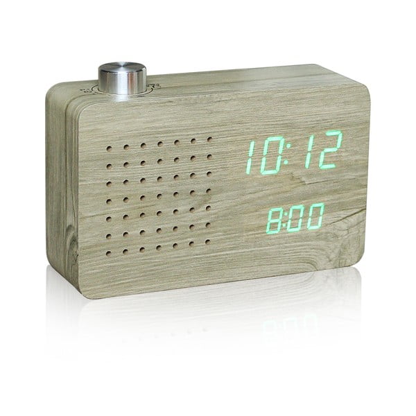 Radio Click Clock világosbarna ébresztőóra zöld LED kijelzővel és rádióval - Gingko