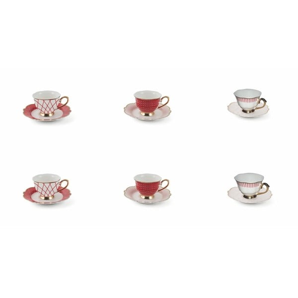 Wonderland Red Set 6 darabos porcelán csésze és csészealj készlet - Villa d'Este