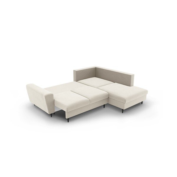 Bézs bársony kinyitható tárolóhelyes sarokkanapé (jobb oldali-L alakú) Kyoto – Cosmopolitan Design-image-4