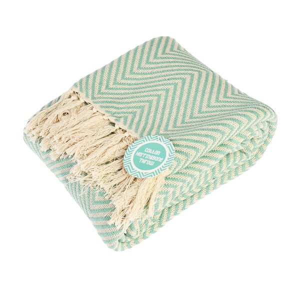 Mentazöld pamut takaró 150x235 cm Herringbone – Rex London