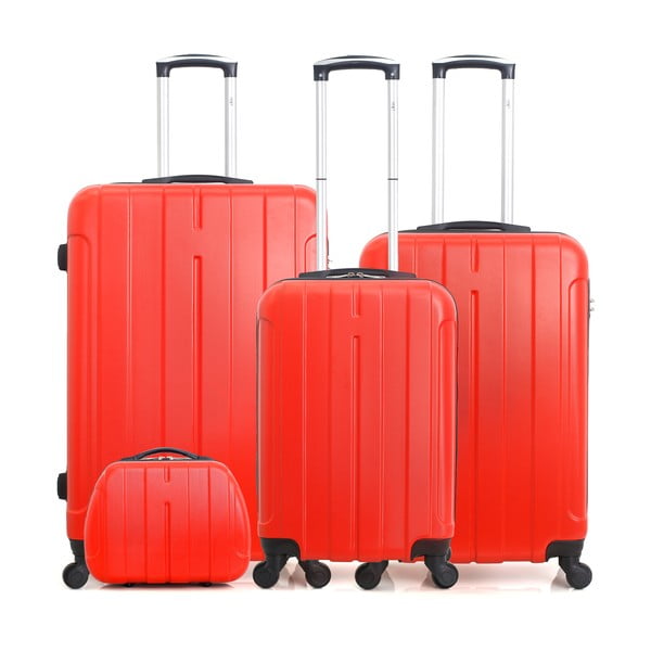 Fogo-C 4 db-os piros gurulós bőrönd és táska szett - Hero