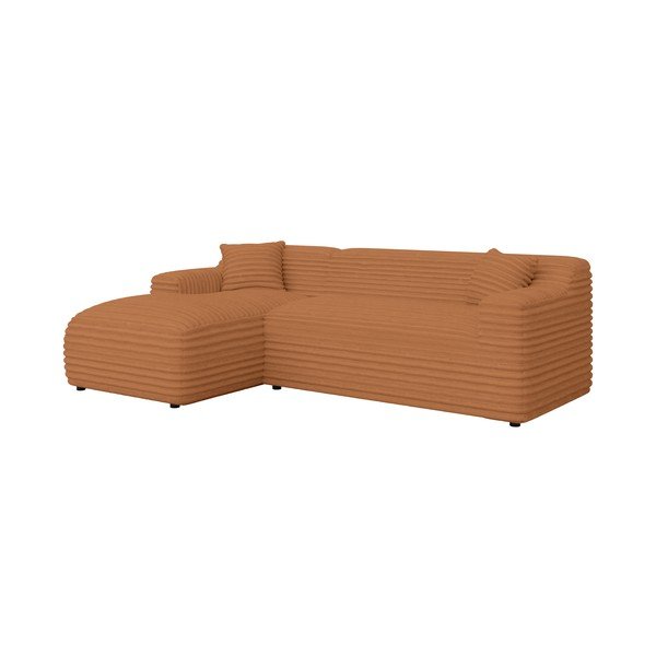 Terrakotta színű kordbársony sarokkanapé (bal oldali-heverő résszel) Martin – Ropez-image-2