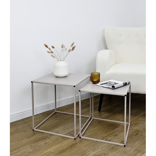 Bézs fém dohányzóasztal szett 2 db-os 38x38 cm Alrik – Yes Everyday-image-1