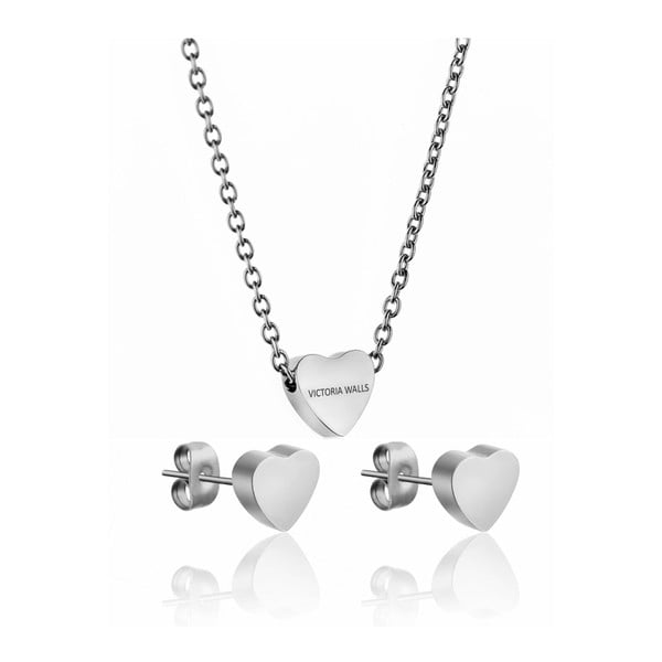 Hearts ezüst színű sebészeti acél karkötő és fülbevaló szett - Victoria Walls