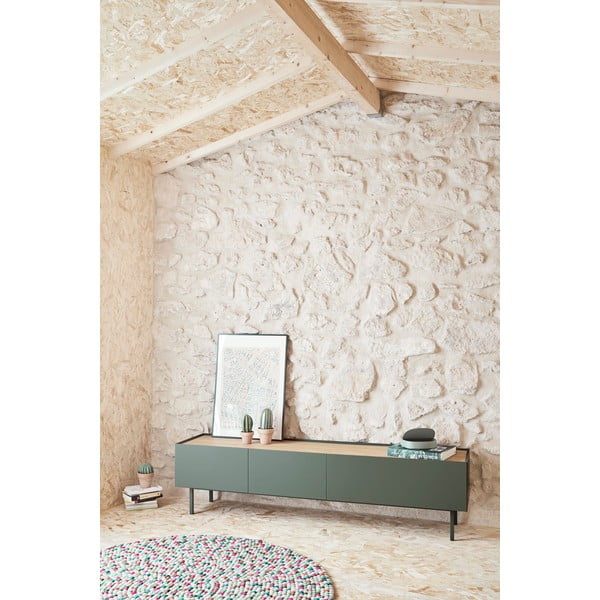 Zöld-natúr színű TV-állvány tölgyfa dekorral 180x45 cm Arista – Teulat-image-1