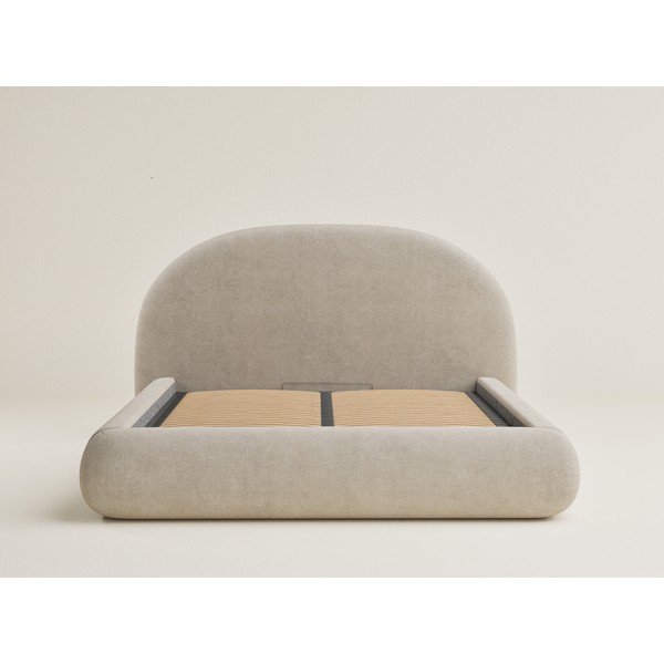 Bézs kárpitozott ágyneműtartós franciaágy ágyráccsal 160x200 cm Maumere – Maison de Rêve-image-2