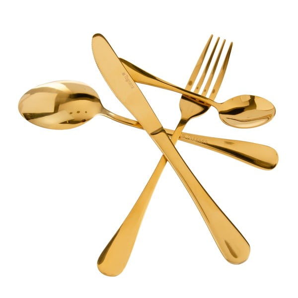 Aranyszínű rozsdamentes acél evőeszköz készlet 24 db-os – Ixia-image-2