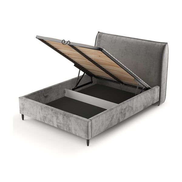 Szürke kárpitozott ágyneműtartós franciaágy ágyráccsal 180x200 cm Shell – Maison de Rêve-image-4