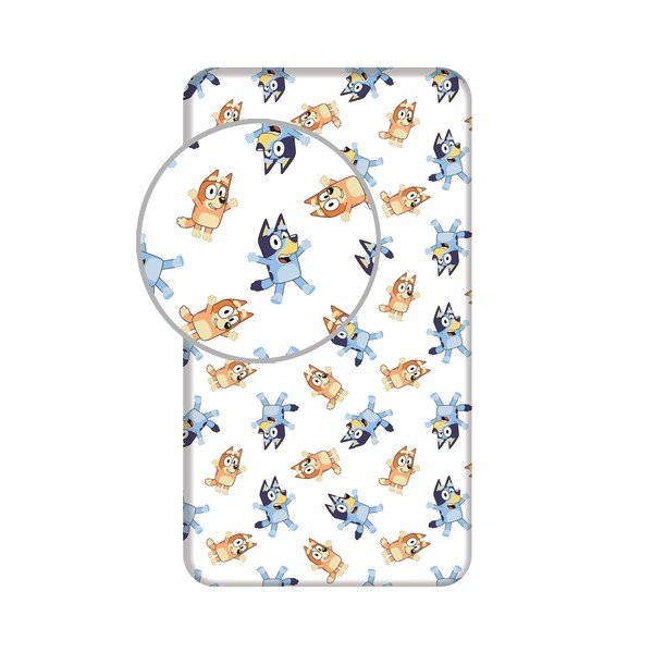 Fehér gumis egyszemélyes pamut gyerek lepedő 90x200 cm Bluey – Jerry Fabrics