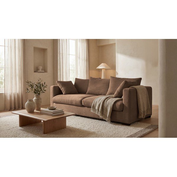 Világosbarna kordbársony kanapé 220 cm Comfy – Scandic-image-1