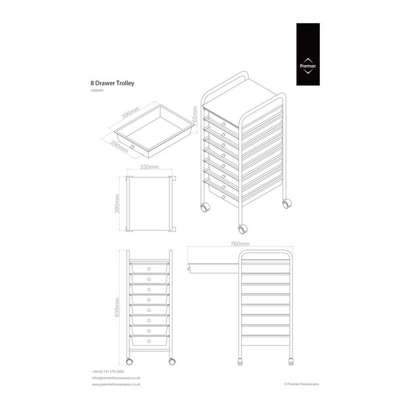 Fehér-ezüstszínű műanyag gurulós polcos állvány 33x83 cm – Premier Housewares-image-1