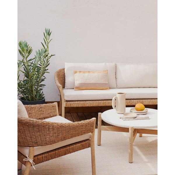 Krémszínű-natúr színű eukaliptusz négyszemélyes kerti lounge szett Pola – Kave Home-image-1