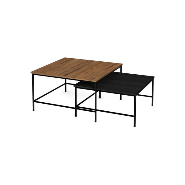 Fekete-natúr színű dohányzóasztal szett diófa dekoros asztallappal 2 db-os 80x80 cm Fiorenza – Marckeric-image-2