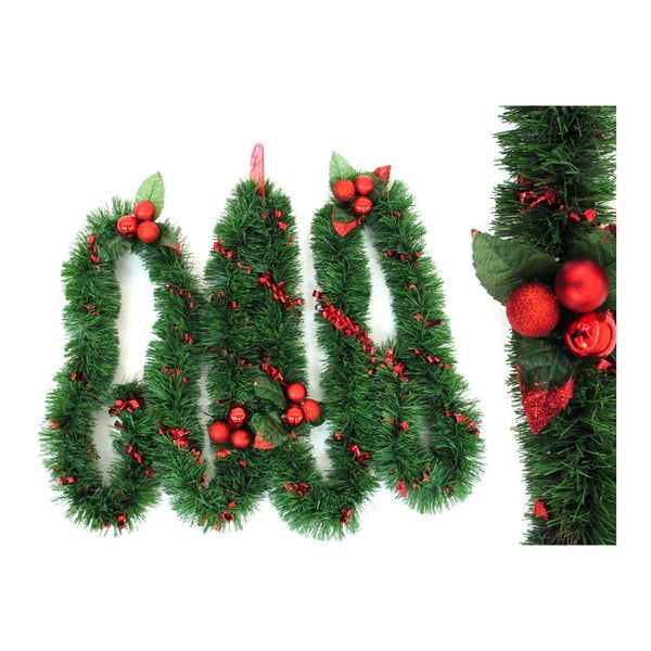 Tinsel dekorációs karácsonyi girland piros részletekkel, hosszúsága 3 m - Unimasa