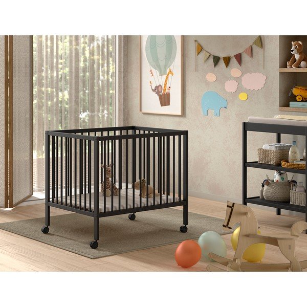 Antracitszürke bükkfa járóka állítható magassággal-gurulós 95x75 cm Dino – Vipack-image-1