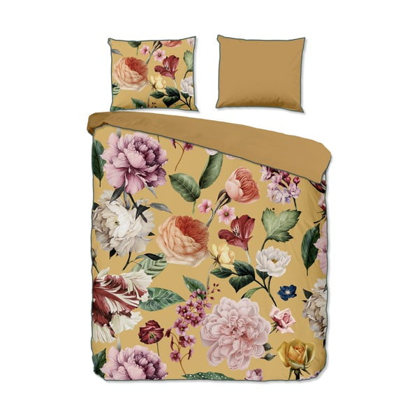 Okkersárga kétszemélyes-hosszabbított pamut-szatén ágyneműhuzat 240x220 cm Fiori – Descanso