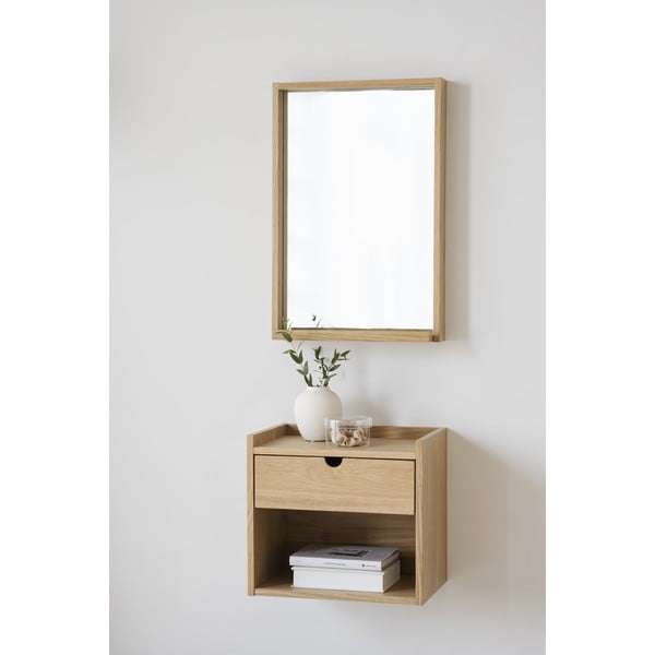 Natúr színű tölgyfa függő-polcokkal éjjeliszekrény Hillmond – Rowico-image-1