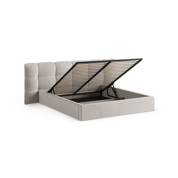 Bézs kárpitozott ágyneműtartós franciaágy ágyráccsal 200x200 cm Eric – Micadoni -image-2