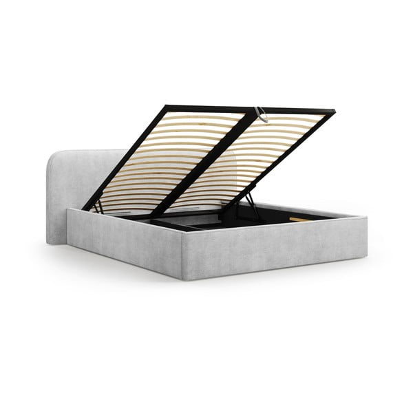 Világosszürke kárpitozott ágyneműtartós franciaágy ágyráccsal 140x200 cm Elizabeth – Micadoni -image-2