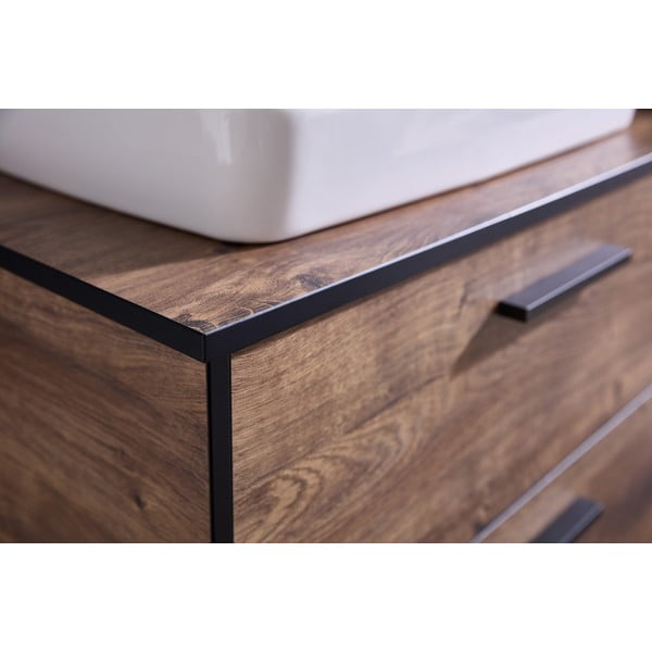 Barna függő szekrény tölgyfa dekorral mosdókagyló nélkül 71x51 cm Set 374 - Pelipal-image-4